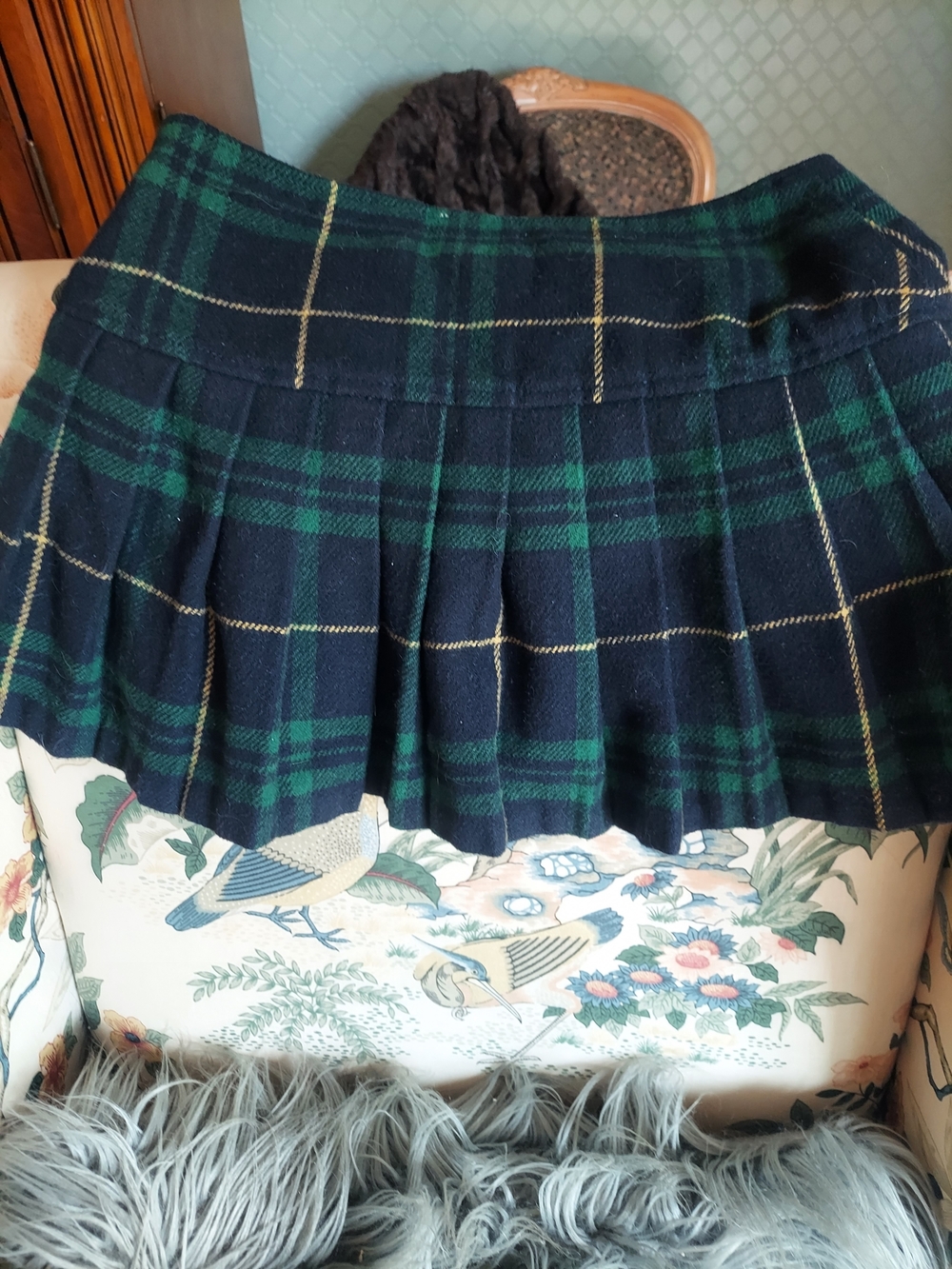 abercrombie kids Navy and Green Plaid Pleated Skirt